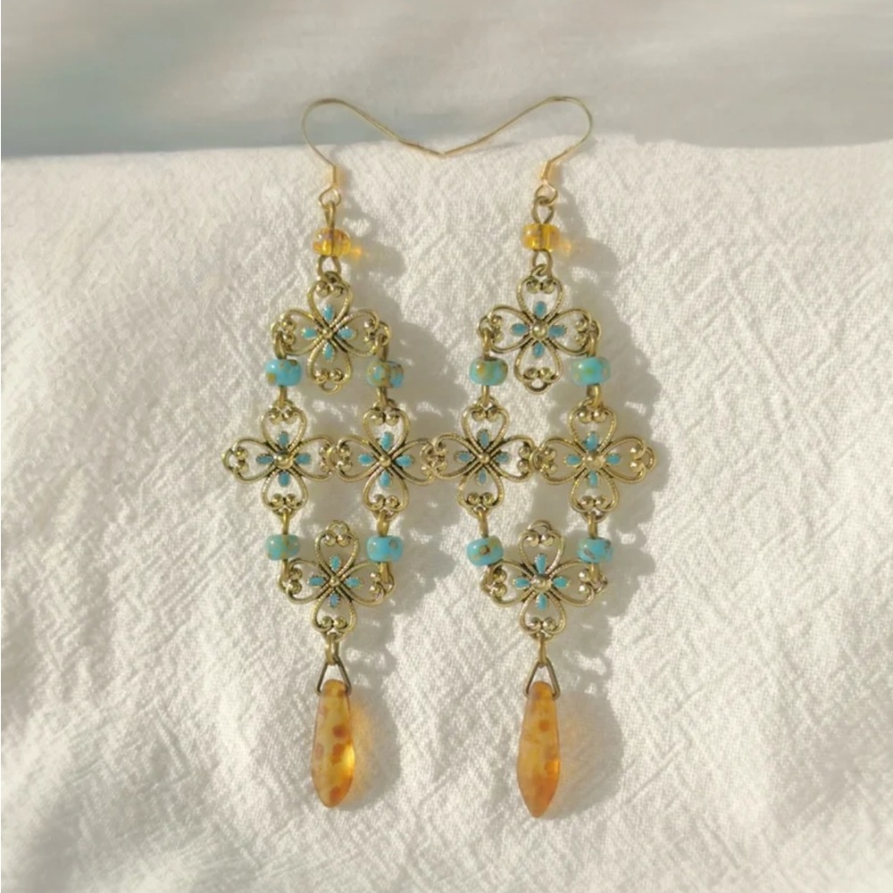 Elegant Gold and Blue Dangle Earrings